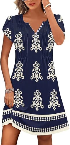 Image of Disamer Womens Casual Dresses Short Sleeve Summer Dresses 2026 Boho Floral Beach Sundresses Spring A-Line Dress with Pockets