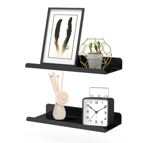 Tyanlenr 2 Pezzi Mensole Galleggianti da Parete Metallo Nero 28 CM, Moderne Mensole da Muro Piccole per Bagno, Cucina, Cameretta, Salotto, Ufficio
