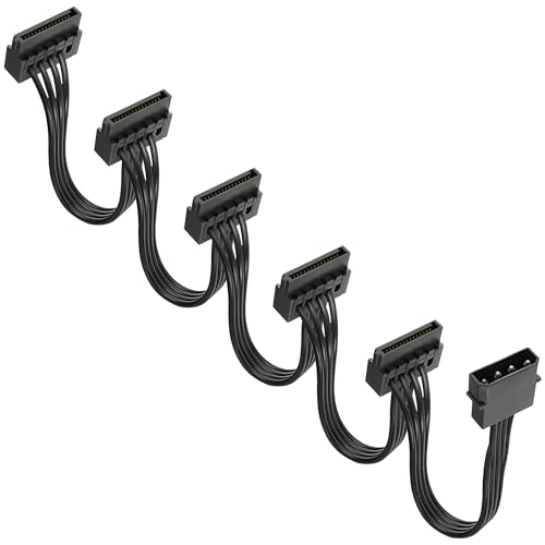 XMSJSIY Câble d'Alimentation IDE vers SATA 4 Broches Mâle avec 5 x 15 Broches Femelle Répartiteur Convertisseur Rallonge pour PC Serveur Disque Dur