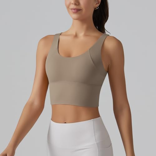 Image of ABOCIW Longline Sports Bra for Women V Back Wireless Padded Medium Support Yoga Bra Workout Crop Tank Tops
