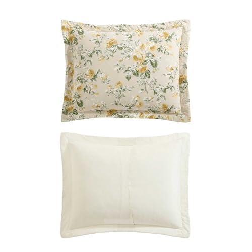 Image of Laura Ashley - King Quilt Set, Reversible Cotton Bedding with Matching Shams, Lightweight Home Decor for All Seasons (Roses Gold, King)
