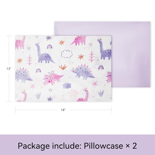 Image of TILLYOU Toddler Pillowcases 13 x 18 Travel Pillow Case 2 Pack, Kids Pillowcases Machine Washable with Envelope Closure, Dinosaur