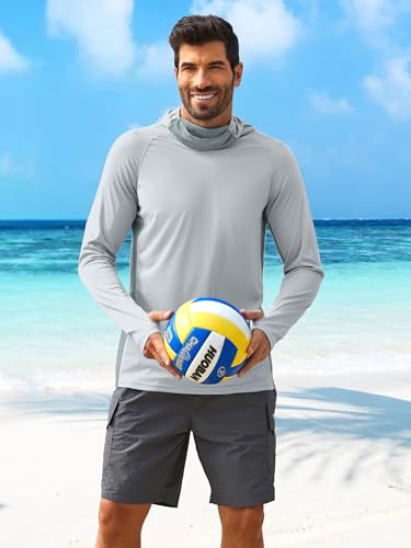 Image of PINSPARK Men's Sun Protection Hoodie with Mask UPF 50+ UV Long Sleeve Shirt Men Rash Guard Performance Fishing Hiking Shirt
