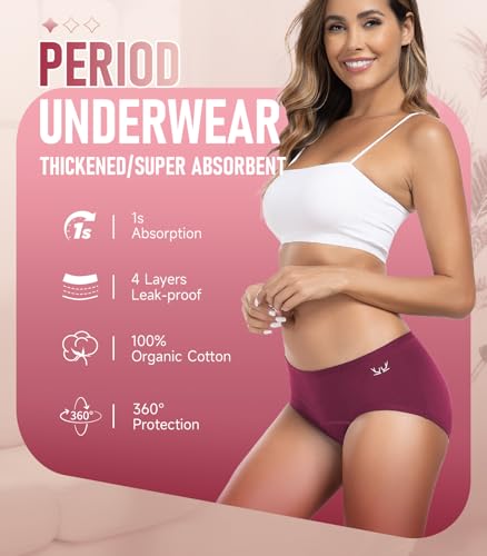 Image of RUIXUE Womens Period Underwear Heavy Flow Menstrual Period Panties Leak-Proof Hipster Panty for Female Teens Girls 3 Pack