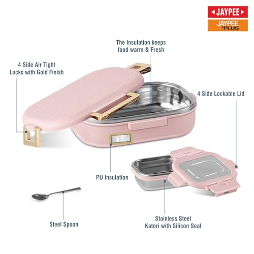 Image of JAYPEE Lux PU Insulated Stainless Steel Lunch Box for School Kids|Airtight Leakproof Lunch Box for Kids Boys & Girls |Unique Design 100% Food Grade |Lunch Box for Office use,580 ml, Pink