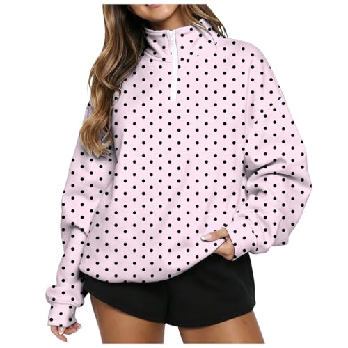 Polka Dot Sweatshirt for Women Quarter Zip Mock Neck Fall Sweatshirts - image 1