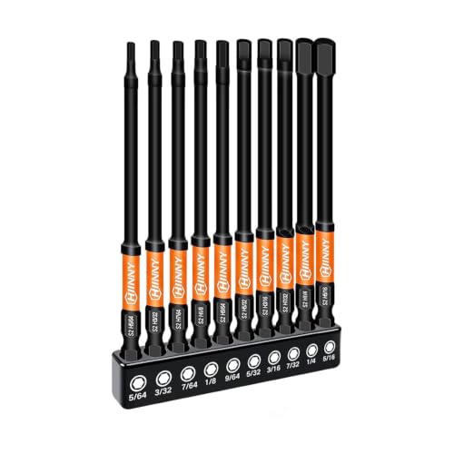 Image of SAE Impact Allen Wrench Drill Bit Set,10PCS 4 inch Long Hex Bit Set, 1 /4 inch Hex-Shank S2 Steel,Impact Driver Bit Set, Magnetic CNC Tips for Drill & Driver with Storage Box