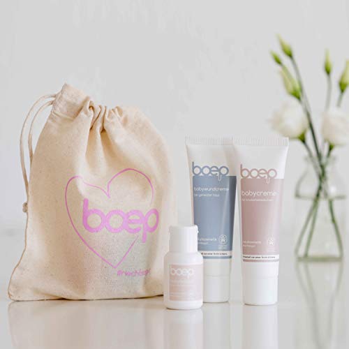 boep Geschenkset für Babys erste Wochen | Erstausstattung im Bio-Baumwollbeutel mit Babycreme, Wundcreme und Badeöl | Zertifizierte Naturkosmetik | Geschenk zur Geburt, Babyparty oder Weihnachten - Image 3