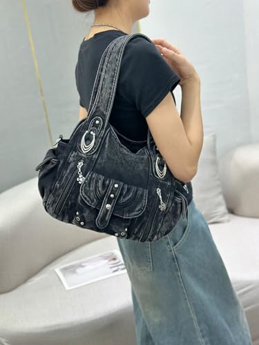 Image of Designer Denim Handbags for Women Hobo Tote Bag Crossbody Denim Purses Blue Jean Shoulder Bag