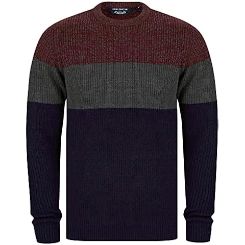 Kensington Eastside Men's Levy Colour Block Crew Neck Knitted Jumper - Claret- XXL Cover
