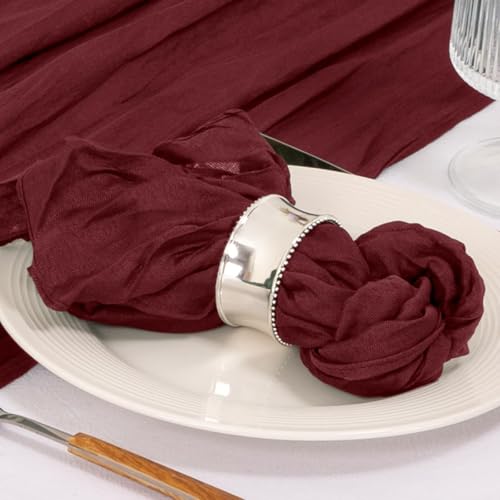 Image of MLMC 24 Pack Cheesecloth Napkins Wedding Napkins 21 inchx21 inch Boho Reusable Napkins in Bulk for Wedding Bridal Baby Shower Events Table Decor Burgundy