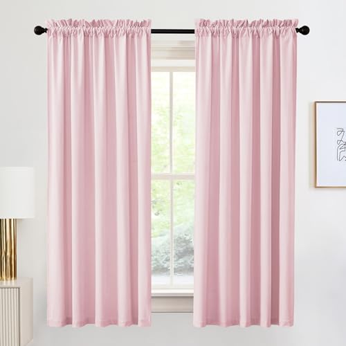 Image of RYB HOME 72 inches Velvet Curtains for Nursery, Rod Pocket Thermal Insulated Soft Silky Touch Window Treatment for Study Room Dorm, W 52 x L 84 inches, Blush Pink, 2 Panels Set