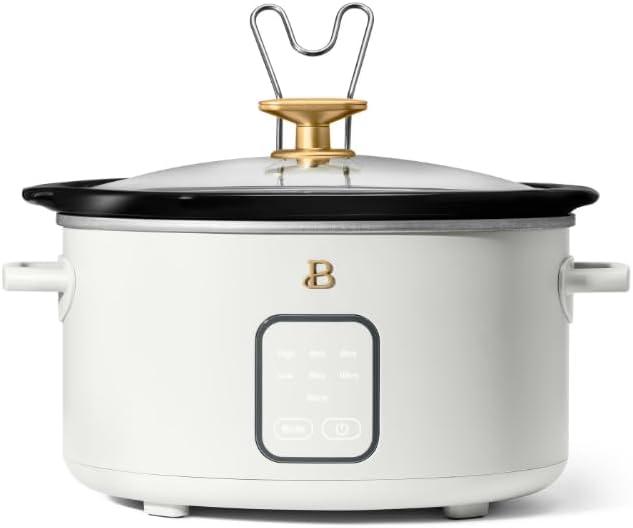 4-Quart Slow Cooker with Touch-Activated Display by Drew Barrymore, Programmable Digital Controls, Removable Ceramic Pot, Keep Warm Setting, Modern Sleek Design (White Icing)