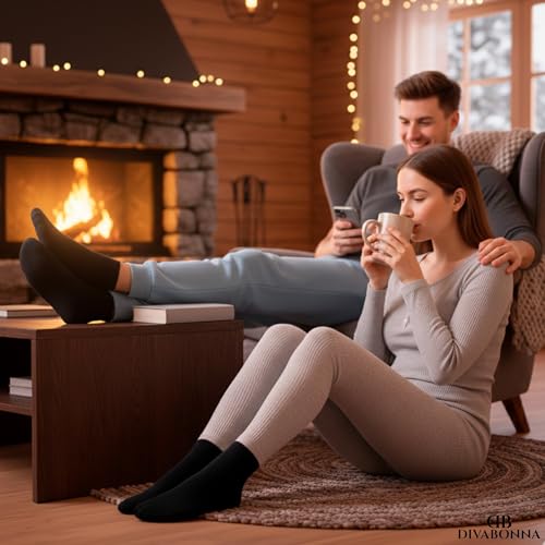 DIVABONNA 6 Pares Calcetines Térmicos Mujer y Hombre - Calidos y Suaves - Rizo Interior de Algodón Orgánico (Negros, 6 Pares, 40-46) - imagen 6