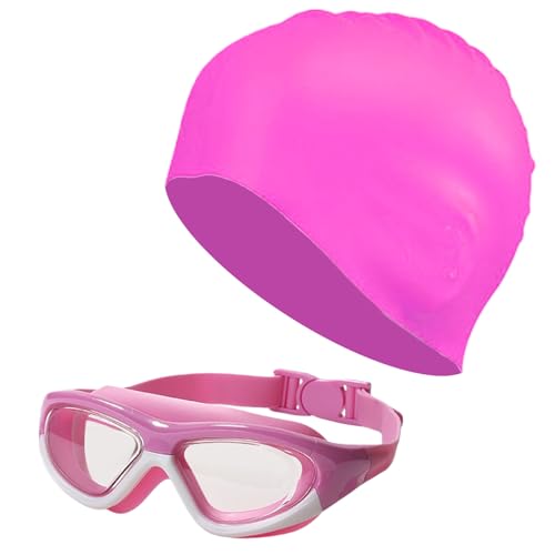 MUNSKT Swimming Goggles Équipement de Natation pour Enfants (6-16 Ans) - Lunette de Natation Antibuée UV + Bonnet de Bain, Vision Large, Anti-Fuite pour...