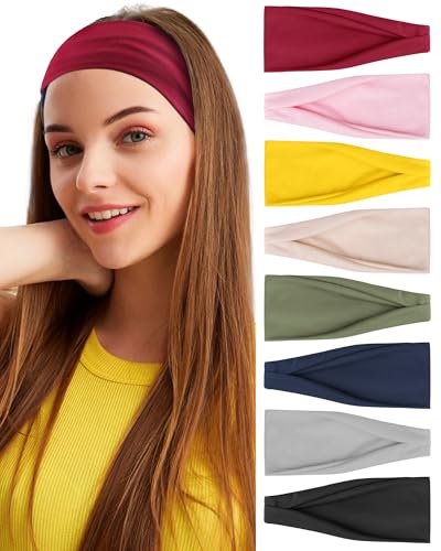 BELEVO 8 Pcs Diadema Mujer, Elástico Diademas Pelo Mujer Deporte Cinta Pelo Absorbente del Sudor Cinta para El Pelo Antideslizante Headband Adecuado Yoga Fitness