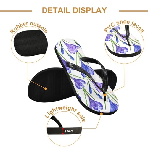 Sinestour Flower Purple Flip Flops for Beach Thong Sandals Anti-slip Lightweight Beach Slippers for Summer Swim Travel3