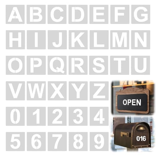 Aihoom 36pcs Pochoirs Lettres et Chiffres, Stencils Réutilisables Alphabet et Numéros, Custom Pochoir Lettres et Chiffres, Modèles en Plastique pour Peinture, Décoration, Panneau en Bois, Gâteau