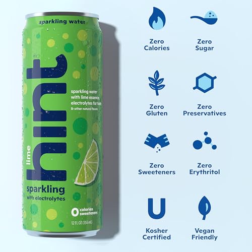 Image of Hint Sparkling Water, Lime - Canned Flavored Water Beverages with Electrolytes, Zero Calories, and Sugar Free - 12 Fl Oz Cans (Pack of 12)