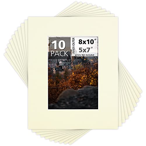 Mat Board Center 10 Pack 8x10 Photo Mats for 5x7 Picture - Ivory Yellow