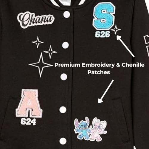Image of Disney Stitch Angel Girls Varsity Jacket Bomber Coat Pink Sizes 4-16