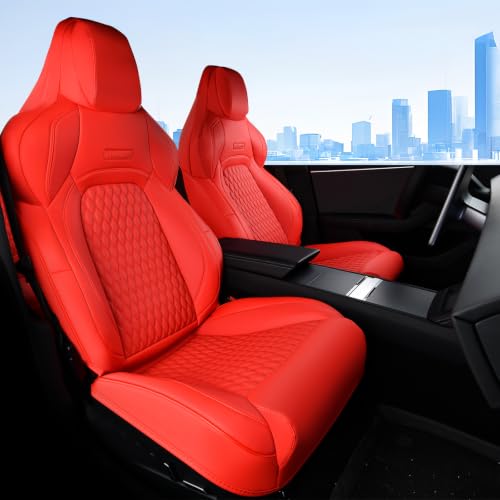 Image of Coverado Front Seat Covers for Tesla Model 3, New Car Seat Covers, Front 2PCS Leatherette Car Seat Cover Seat Protector Custom for Tesla Model 3 2024-2025 New Red
