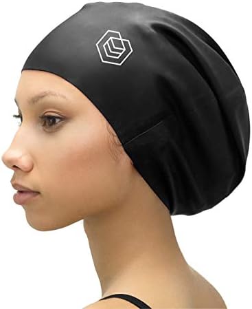 SOUL CAP – Large Swimming Cap for Long Hair - Designed for Long Hair, Dreadlocks, Weaves, Hair Extensions, Braids, Curls & Afros - Women & Men - Silicone (L, Black)