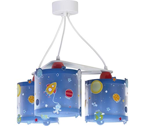 Preisvergleich Produktbild Dalber kinderlampe Pendelleuchte Hängelampe 3-Leuchten Planets Planeten Raum, Blau