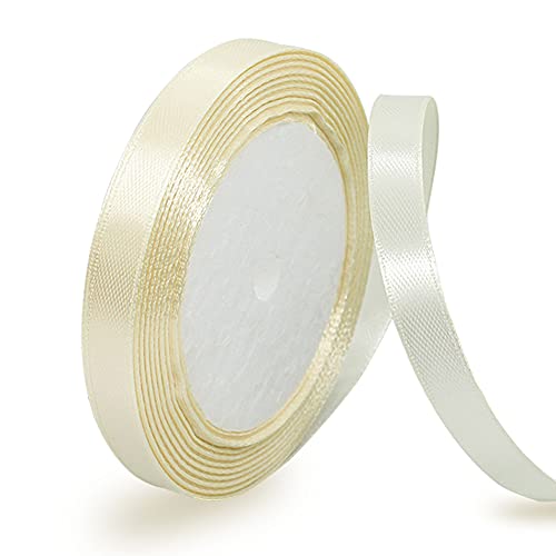 Fita de cetim creme de 10 mm, 22 metros, fita decorativa larga, fita de tecido para presentes de casamento, batizados e aniversário