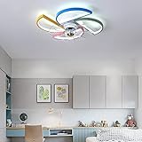 ACMHNC Children's Ceiling Fan with Lamp, Modern LED Dimmable Ceiling Light Bedroom with Remote Control, Colorful Wings, Silent Ceiling Fan, Windmill Design, 50 cm
