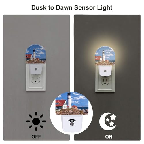 Image of Beautiful White Lighthouse Night Light Plug into Wall, Ocean Seaside Lighthouse Dusk to Dawn Night Light Plug in,0.5w Energy Saving Sleep Friendly NightLight for Kids Boys Girls Home Decor