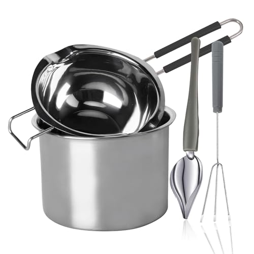 Stainless Steel Double Boiler Melting Pot with Heat Resistant Handle, Large Capacity Chocolate Melting Pot for Butter Candy Butter Cheese, Candle Making (1200/2200ML)