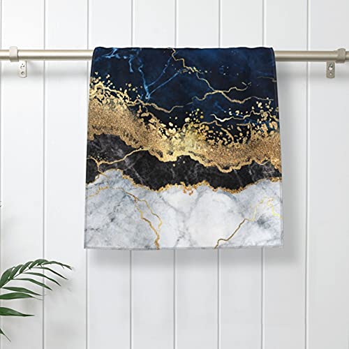 Hand Towel Navy Blue Marble Gold Abstract Face Washcloths Fingertip Bath Towels 27.5 X 15.7 Inch Microfiber Quick Dry Soft Absorbent Luxury Kitchen Dish Cloth Bathroom Beach Gym Hotel Salon Spa Sport #TOP4