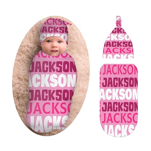 Personalized Baby Swaddle Blanket & Hat Set for Boys Girls, Customized Newborn Gifts, Custom Receiving Blanket with Name, Ultra Soft Nursery Swaddle Wrap, Swaddling Sleeping Sacks