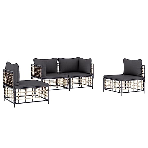 vidaXL Salon de Jardin 4 pcs avec Coussins Anthracite résine tressée, Ensemble de Salon, Ensemble de Salon d'extérieur, Ensemble de mobilier d'extérieur