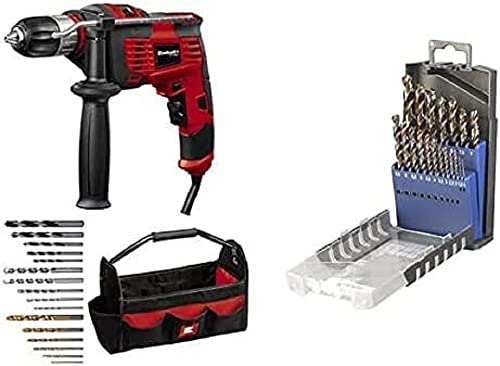 Einhell Schlagbohrmaschinen-Set TC-ID 1000 E Kit (1.010 W,Bohrleistung Holz 32 mm,Metall 13 mm,Beton 16 mm,13 mm Schnellspannbohrfutter,inkl. 16-tlg. Bohrer-Set, 19-tlg. Metallbohrer-Satz und Tasche)