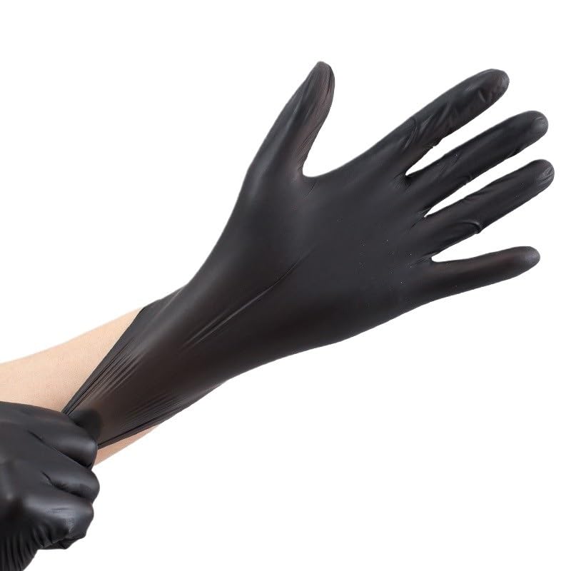 Guanti monouso in nitrile nero da 20/50/100 pezzi, senza lattice, for la pulizia della casa, testurizzati, meccanici, tatuaggi, tinture for capelli, bellezza(Black 50PCS,S)