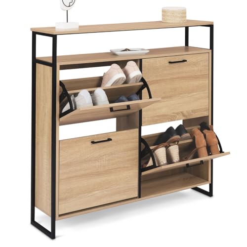 IDMarket - Meuble à chaussures 16 paires LUIS 4 portes avec étagère supérieure design industriel