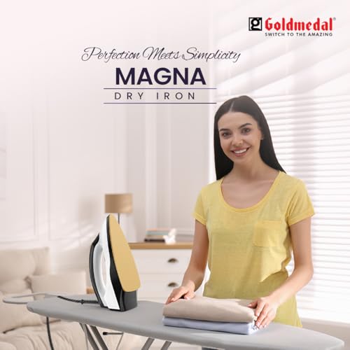 Image of Goldmedal Magna 1000W Dry Iron| Non-stick Weilburger Premium Double Coated Soleplate| 5 Fabric Setting |1.8 Meter Cord| 360 Swivel Cord| Thermal Fuse Safety| 2.5 Years Warranty| Light Weight (Black)