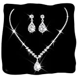 Unicra Rhinestone Necklace Earrings Set Silver Bridal Wedding Jewelry Sets Prom Bridesmaids Costume Jewelry Set for Women and Brides (A-Silver)