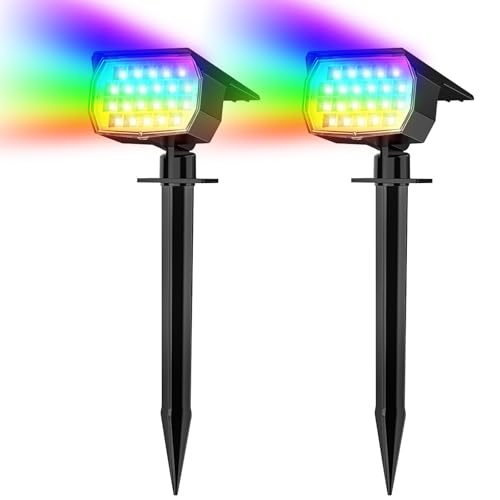 WENATY Solar Spot Lights Outdoor Color Changing, [7 Mode/2 Pack] Christmas Landscape Spotlights, Solar Lights Outdoor Waterproof, Solar Led Powered Flood Light for Outside Pathway Yard Garden Walkway by WENATY - Used condition - US$22.34