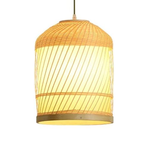 Abat-jour cage en bambou tressé main suspension anti-éblouissement moderne