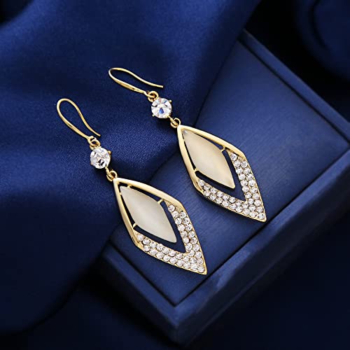 Boersite Gold Coloured Copper Earrings For Women Cat's Eye Stone Drop Dangle Earrings, Diamond-Shaped Jewelry Crystals Vintage Style For Women Girl Gifts Jewelry #TOP2