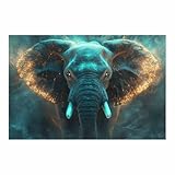 TERUEA estampado de animales selva, Elefante Cuadros Decoracion Salon Cuarto de baño Aseo WC（Turquesa-80x120cm1 Sin marco