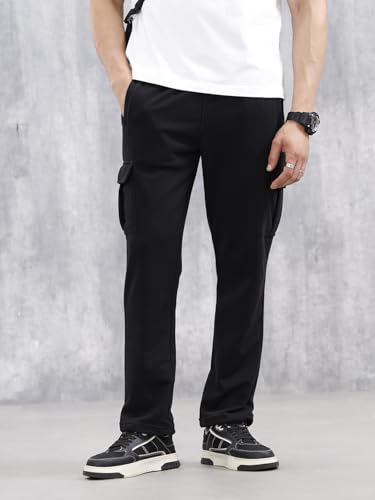 Image of WROGN Men's 320 GSM Cotton Blend Fleece Cargo Joggers | Multi Pocket Utility Design | Regular Fit