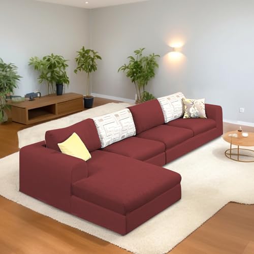 Image of Koza LHS 6 Seater L Shape Sofa Set for Living Room (Maroon Fabric) Premium Fabric Sofa