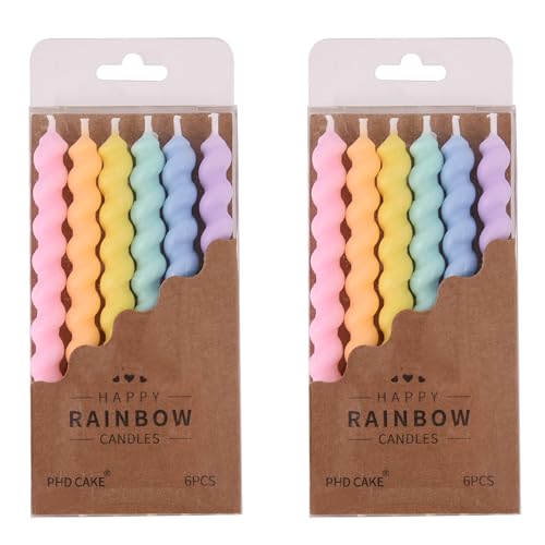PHD CAKE 12-Pack Macaron Spiral Birthday Candles - Cake Toppers in Soft Rainbow Colors - Elegant Macaron Palette for Birthdays