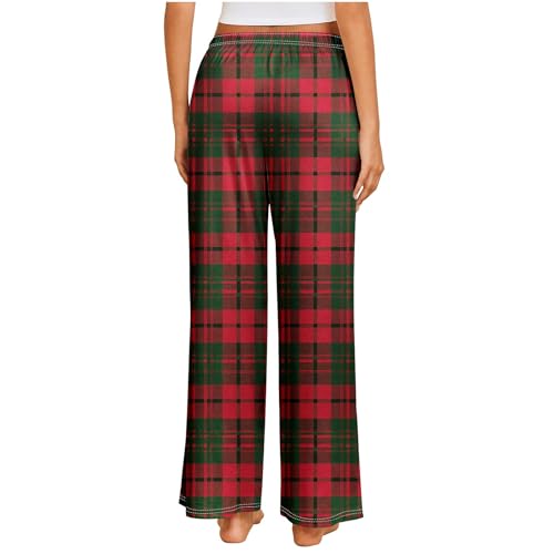 Girls Pants Color Pattern Loose Lounge Jogger Pants Elastic Waist Green Plaid Christmas Pajamas Long Bottoms Trouser3