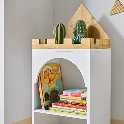 SoBuy Bibliothèque Étagère de Rangement pour Livres et Jouets Enfant Étagère à Livres, Multifonctionnel avec Un Regard de Château, 40x30x150 cm, KMB42-W