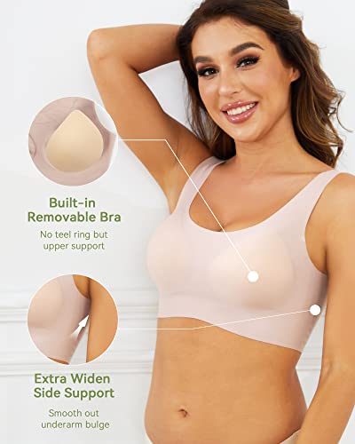 Chicprebra Seamless Bra Ultra Comfort Wireless Bra Sleep Daily Invisible Bralette With Removable Pad For Women（U-Pink,L #TOP3